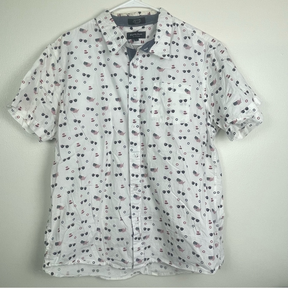 Eighty eight Platinum Americano Patriotic Print Short Sleeve Button Up Shirt - Picture 1 of 4